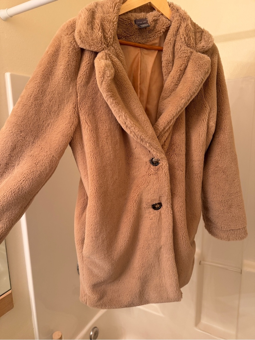 Sans Souci Plush Teddy Coat in Taupe